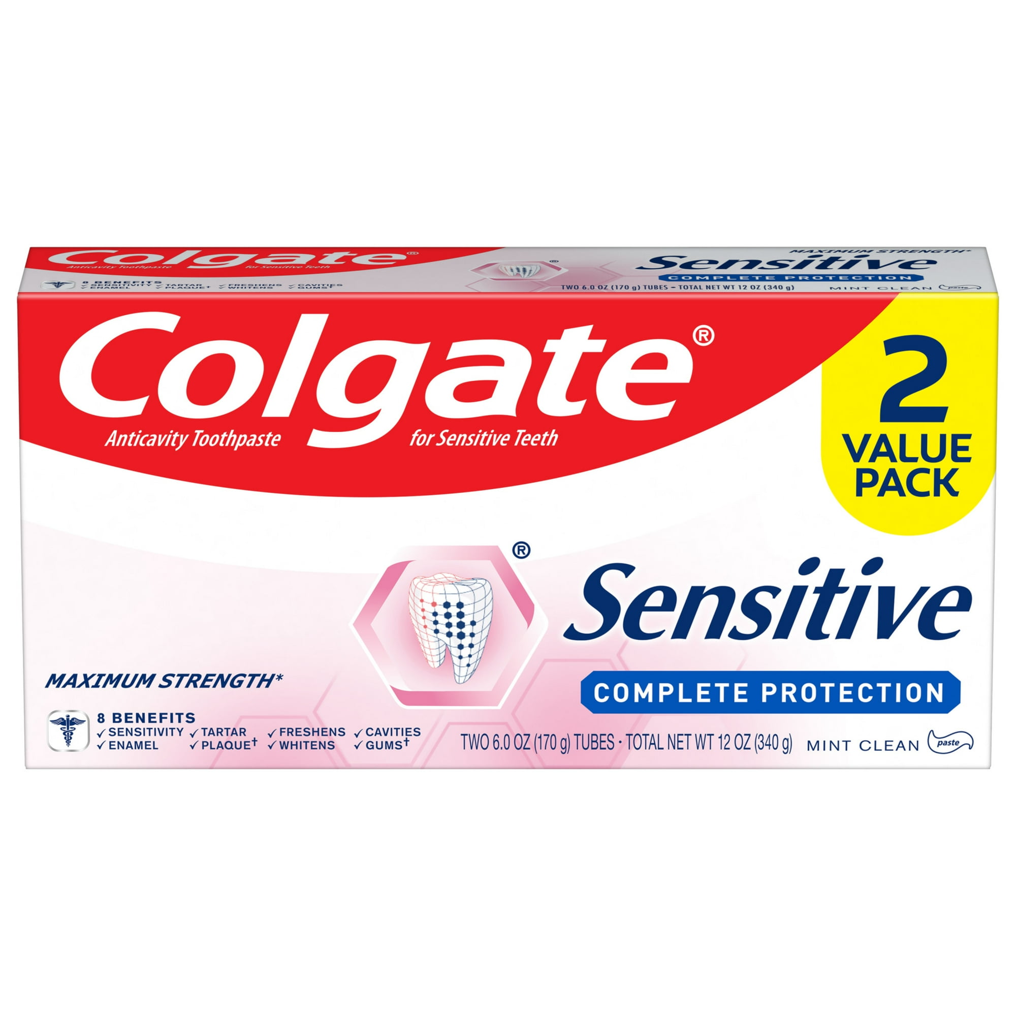 Colgate Sensitive Complete Protection Toothpaste, Sensitive Teeth Toothpaste, Mint, 2 pack, 6 Oz Tubes