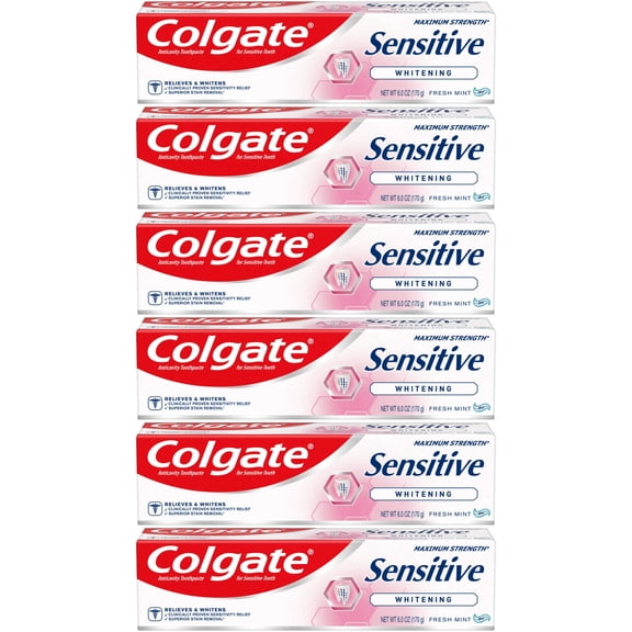 Colgate Sensitive Maximum Strength Whitening Toothpaste, Mint - 6 ounce (6 Pack)