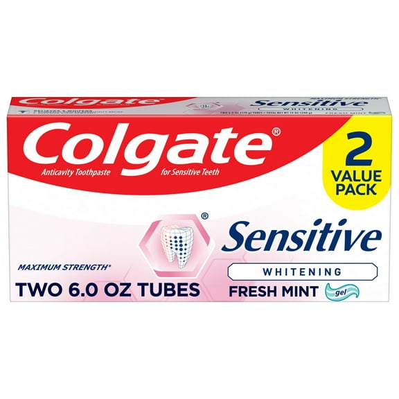 Colgate Sensitive Whitening Toothpaste Gel, Fresh Mint, 6 oz, 2 Pack
