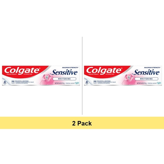 Colgate Sensitive Whitening Toothpaste Gel for Sensitive Teeth, Spearmint, 6 oz - 2 Pack