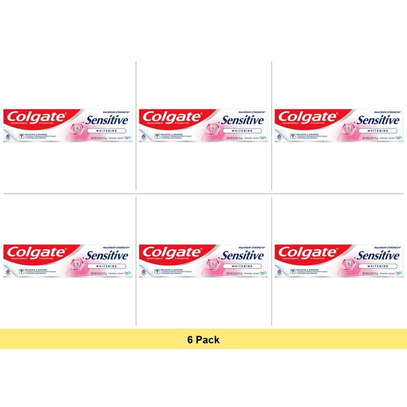 Colgate Sensitive Whitening Toothpaste Gel for Sensitive Teeth, Spearmint, 6 oz - 6 Pack