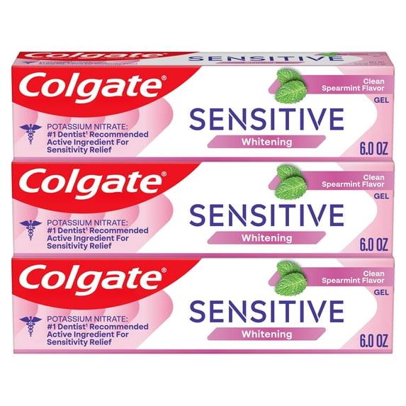 Colgate Sensitive Whitening Toothpaste Gel for Sensitive Teeth, Spearmint, 3 Pack, 6 oz