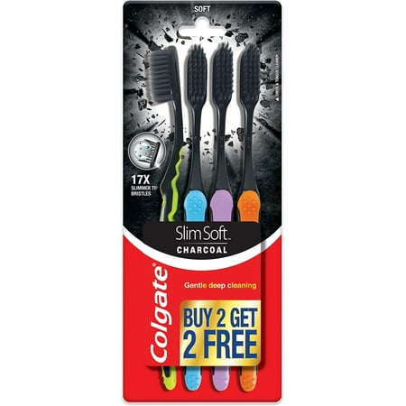 Colgate Slim Soft Charcoal Toothbrush 17x Slimmer Soft Tip Bristles (3 Count (Pack of 1))