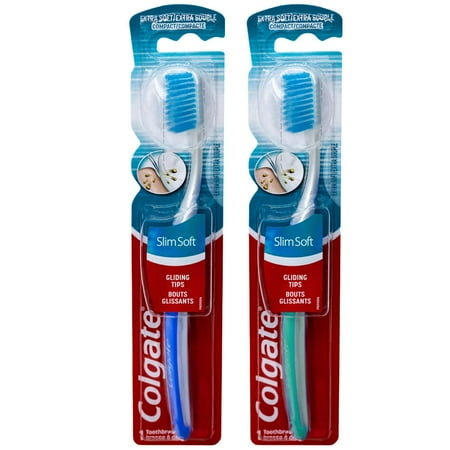 Colgate Slim Soft Compact Toothbrush, Extra Soft (Colors Vary) - Pack of 2