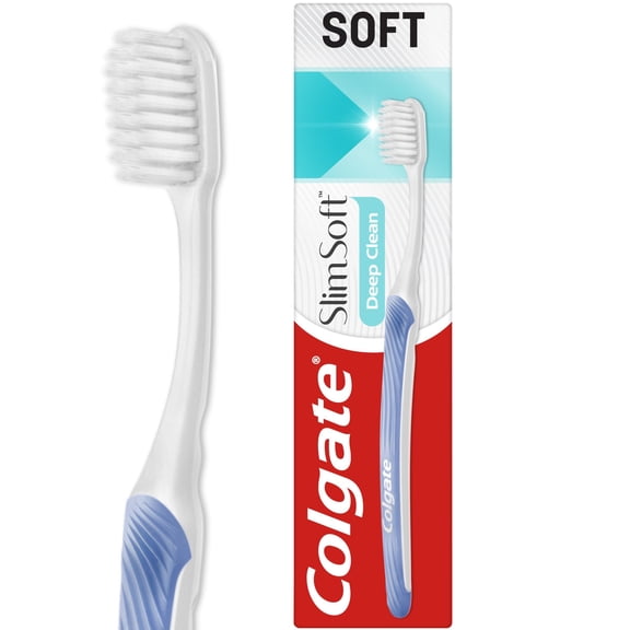 Colgate Slim Soft Deep Clean Manual Toothbrush, Soft Bristle Toothbrush, 3X Better Plaque Removal*, deep Cleans Along gumline and in Narrow Spaces, Slim Head and Flexible Neck, clinically Proven x 12