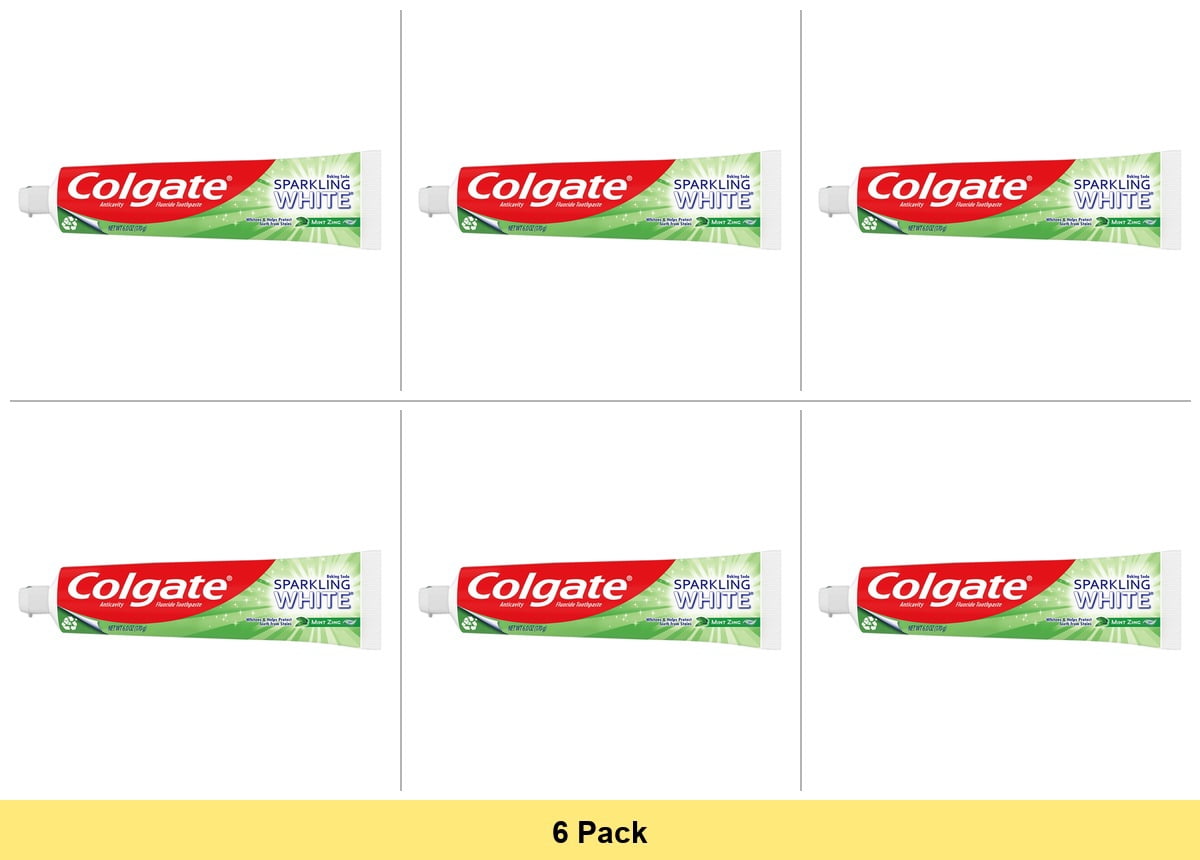Colgate Sparkling White Fluoride Toothpaste with Baking Soda, Mint Zing, 6 Oz - 6 Pack