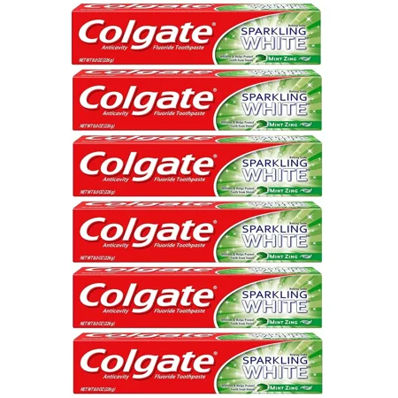 Colgate Sparkling White Whitening Toothpaste, Mint - 8 ounce (6 Pack)
