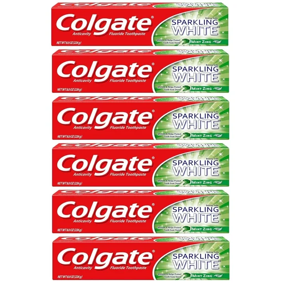 Colgate Sparkling White Whitening Toothpaste, Mint - 8 ounce (6 Pack)