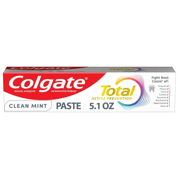 Colgate Total Active Prevention Clean Mint Toothpaste, 5.1 oz - 2 Pack
