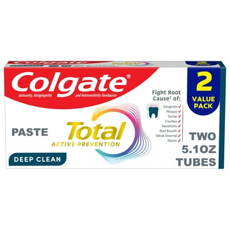 Colgate Total Active Prevention Deep Clean Toothpaste, Mint, 2 Pack, 5.1 oz