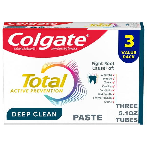 Colgate Total Active Prevention Deep Clean Toothpaste, Mint, 3 Pack, 5.1 oz