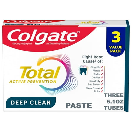 Colgate Total Active Prevention Deep Clean Toothpaste, Mint, 3 Pack, 5.1 oz