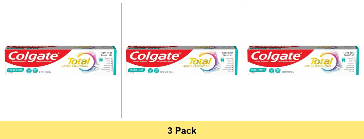 Colgate Total Active Prevention Fresh Mint Toothpaste, 5.1 oz - 3 Pack