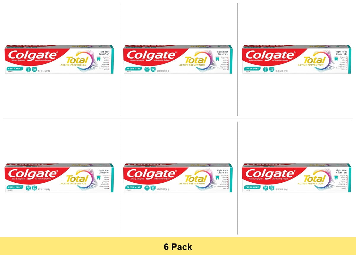 Colgate Total Active Prevention Fresh Mint Toothpaste, 5.1 oz - 6 Pack Bundle
