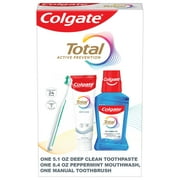 Colgate Total Active Prevention Oral Care Kit, One Deep Clean Toothpaste 5.1 oz, Soft Toothbrush, and 250 mL Mouthwash