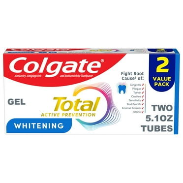 Colgate Total Active Prevention Whitening Gel Toothpaste, Mint, 2 Pack, 5.1 oz