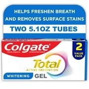 Colgate Total Active Prevention Whitening Gel Toothpaste, Mint, 2 Pack, 5.1 oz