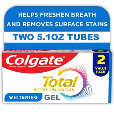 Colgate Total Active Prevention Whitening Gel Toothpaste, Mint, 2 Pack, 5.1 oz