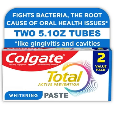 Colgate Total Active Prevention Whitening Toothpaste, Mint, 2 Pack, 5.1 oz