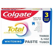 Colgate Total Active Prevention Whitening Toothpaste, Mint, 3 Pack, 5.1 oz