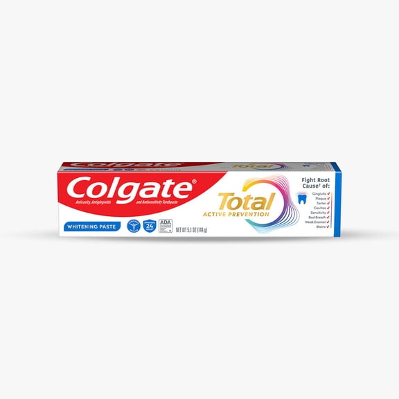 Colgate Total Active Prevention Whitening Toothpaste, Mint, 5.1 oz - 3 Pack Bundle