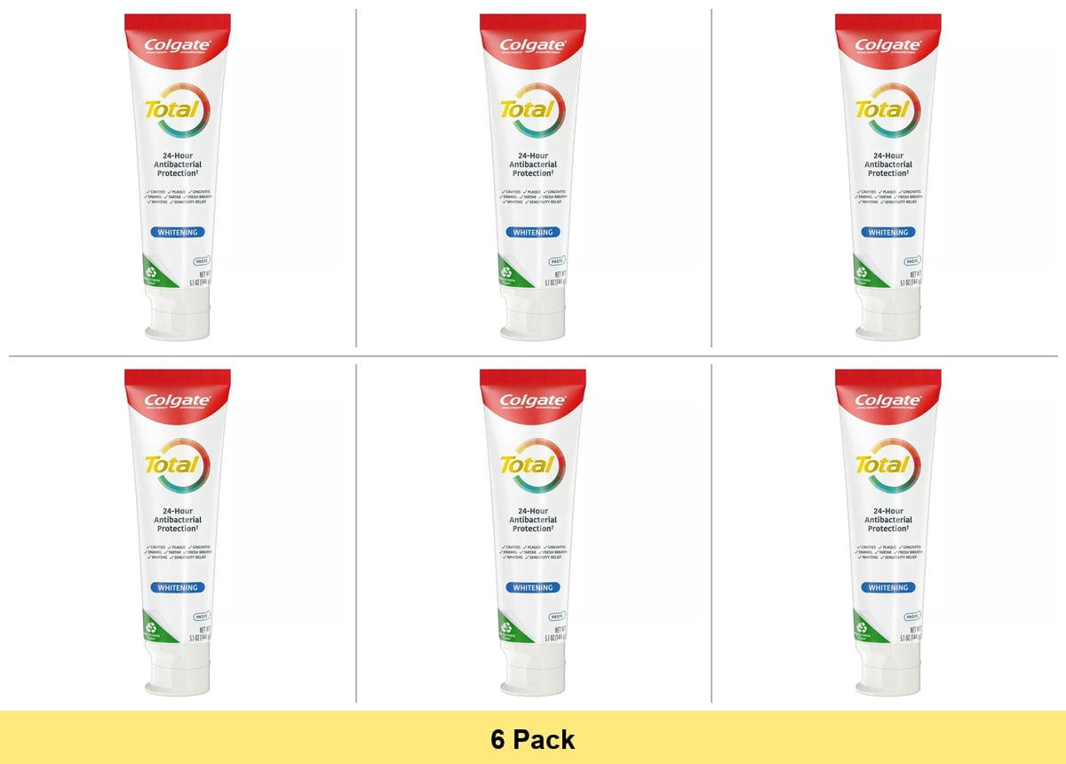 Colgate Total Active Prevention Whitening Toothpaste, Mint, 5.1 oz - 6 Pack