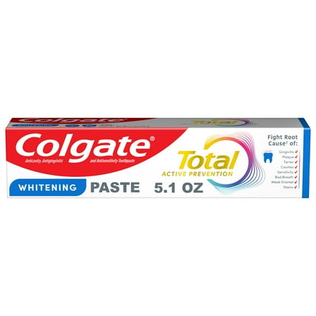 Colgate Total Active Prevention Whitening Toothpaste, Mint, 5.1 oz