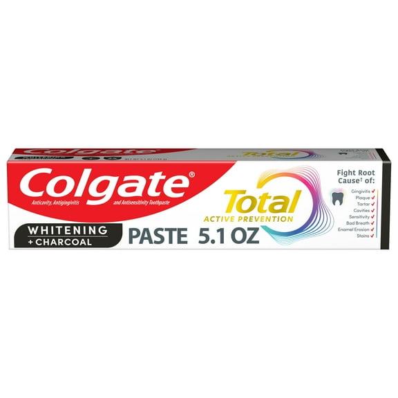 Colgate Total Active Prevention Whitening and Charcoal Toothpaste, Mint, 5.1 oz