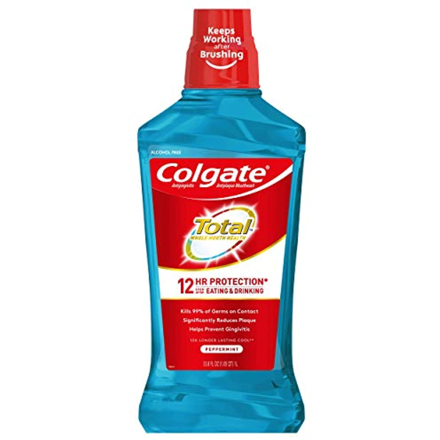 Colgate Total Advanced Pro-Shield Alcohol Free Mouthwash Antibacterial Formula Peppermint Blast - 1L 33.8 Fluid Ounce