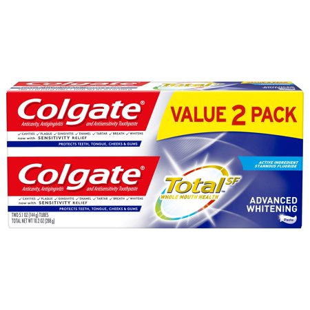 Colgate Colgate Total Advanced Whitening Toothpaste With Fluoride, Multi Benefit Toothpaste With Sensitivity Relief And Cavity Protection - 5.1 Ounce (2 Pack), 5.1 Ounce (Pack Of 2), 10.2 Ounce