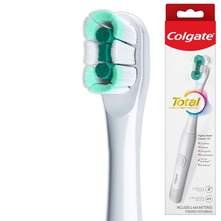 Colgate Total Battery Powered Electric Toothbrush, Soft, White, 1 Pack
