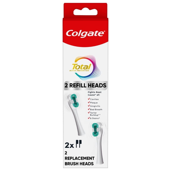 Colgate Total Battery Replacement Toothbrush Heads, White, 2 Pack