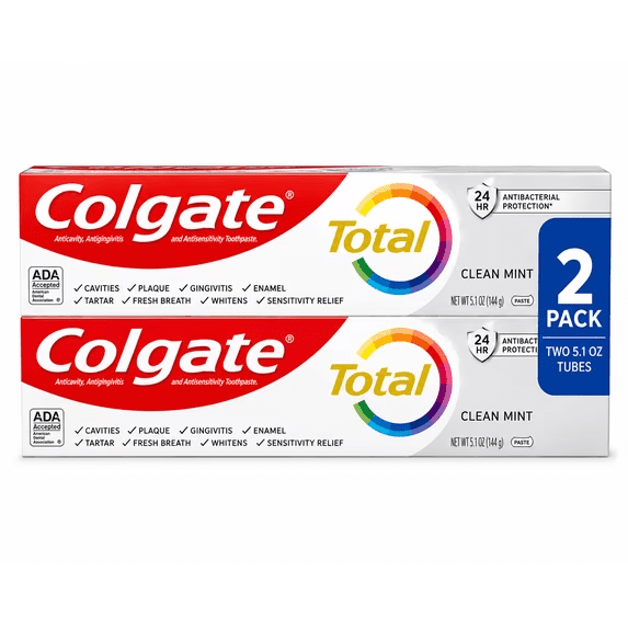 Colgate Total Clean Mint Toothpaste, Anticavity & Antigingivitis Fluoride Toothpaste, Long Lasting Fresh Breath, 5.1 Oz Tubes, 2 Pack