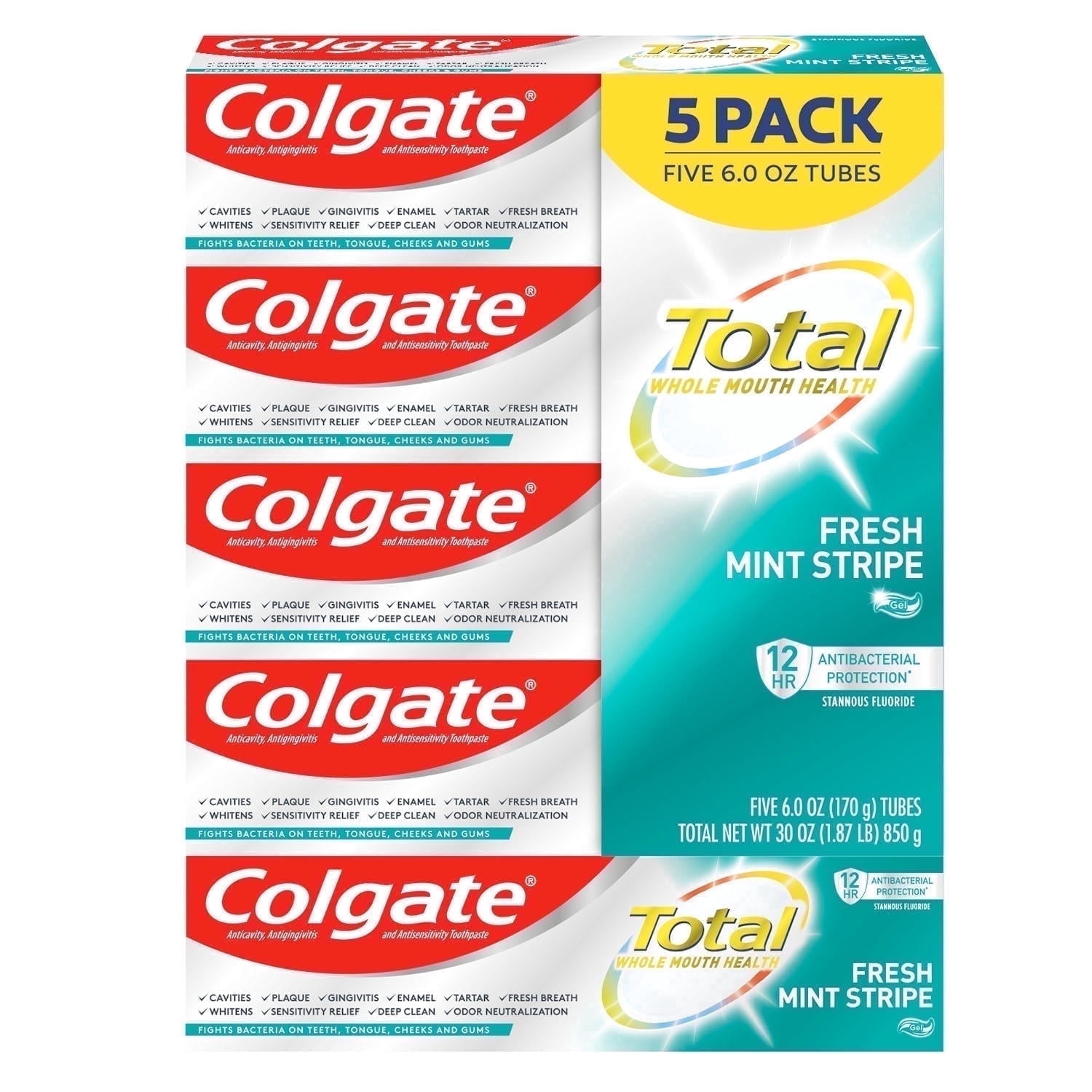 Colgate Total Fresh Mint Stripe Gel Toothpaste (6.0 oz, 5 pk.)