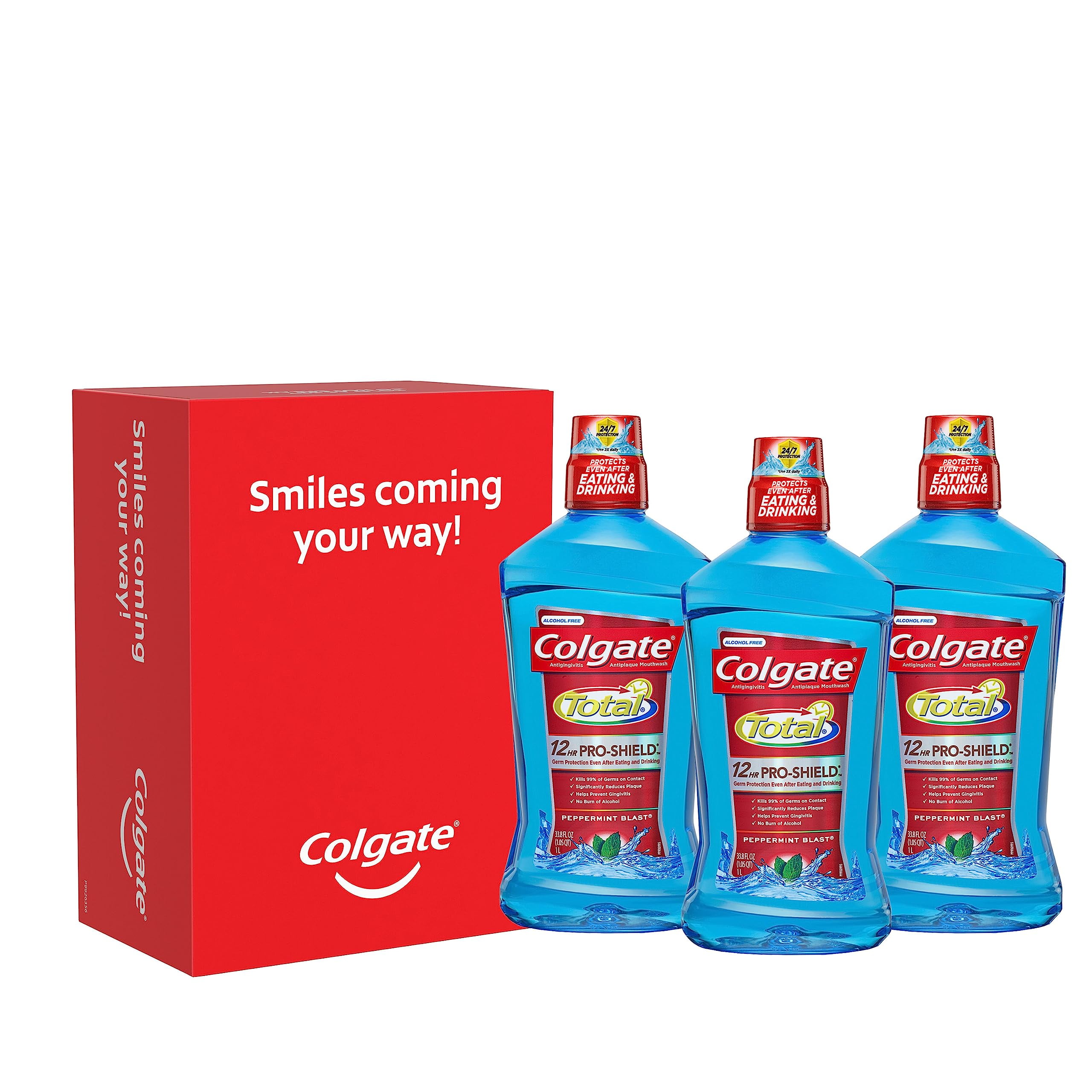Colgate Total Mouthwash, Alcohol Free Mouthwash, Peppermint, 33.8 Ounce, Pack of 3