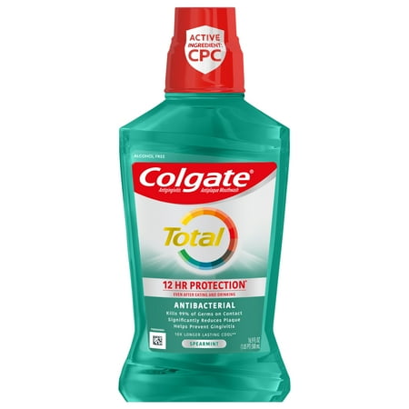 Colgate Total Antibacterial Alcohol Free Mouthwash, Spearmint, 16.9 Oz, 1 Ct