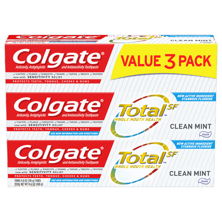 Colgate Total Toothpaste, Clean Mint - 4.8 oz (3 Pack)