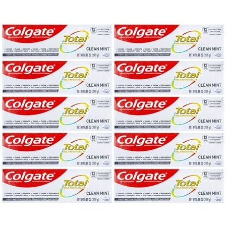 Colgate Total Toothpaste, Clean Mint, Travel Size 0.88 oz (24.9g) - Pack of 10