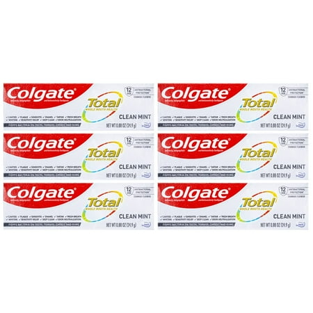 Colgate Total Toothpaste, Clean Mint, Travel Size 0.88 oz (24.9g) - Pack of 6