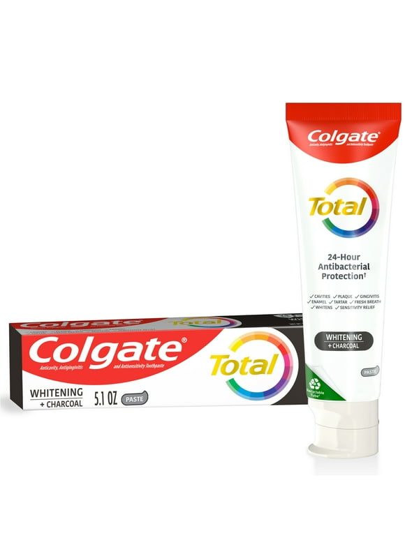Colgate Total Whitening + Charcoal Toothpaste, Mint, 1 Pack, 5.1 Oz Tube