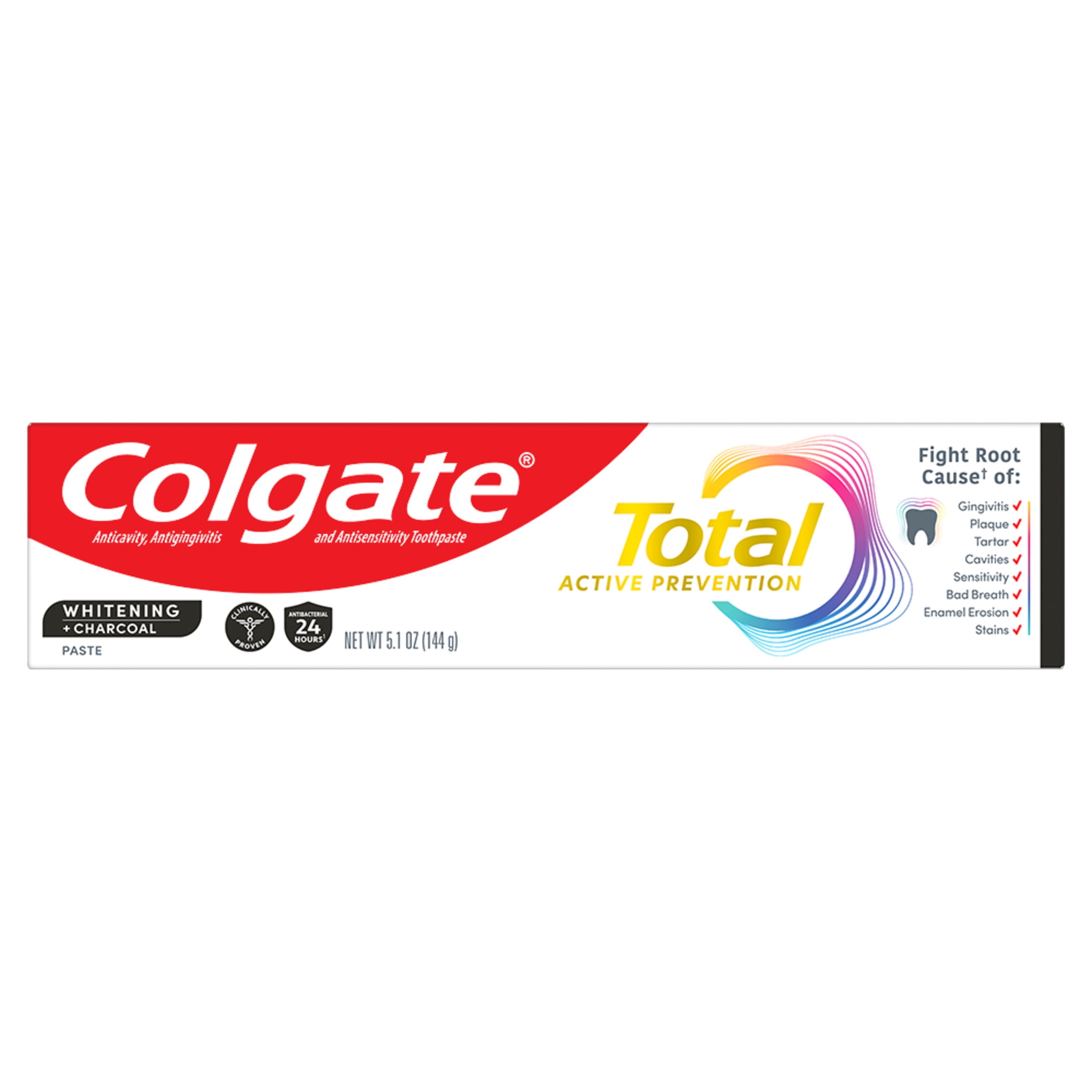 Colgate Total Active Prevention Whitening and Charcoal Toothpaste, Mint, 5.1 oz