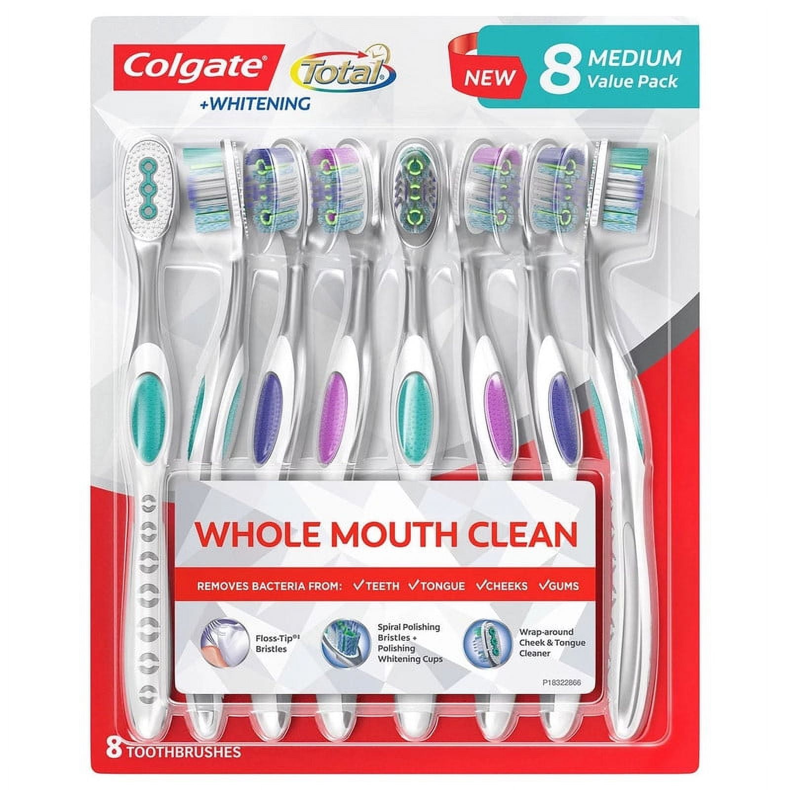 Colgate Total + Whitening Toothbrush, Medium (8 Pack)