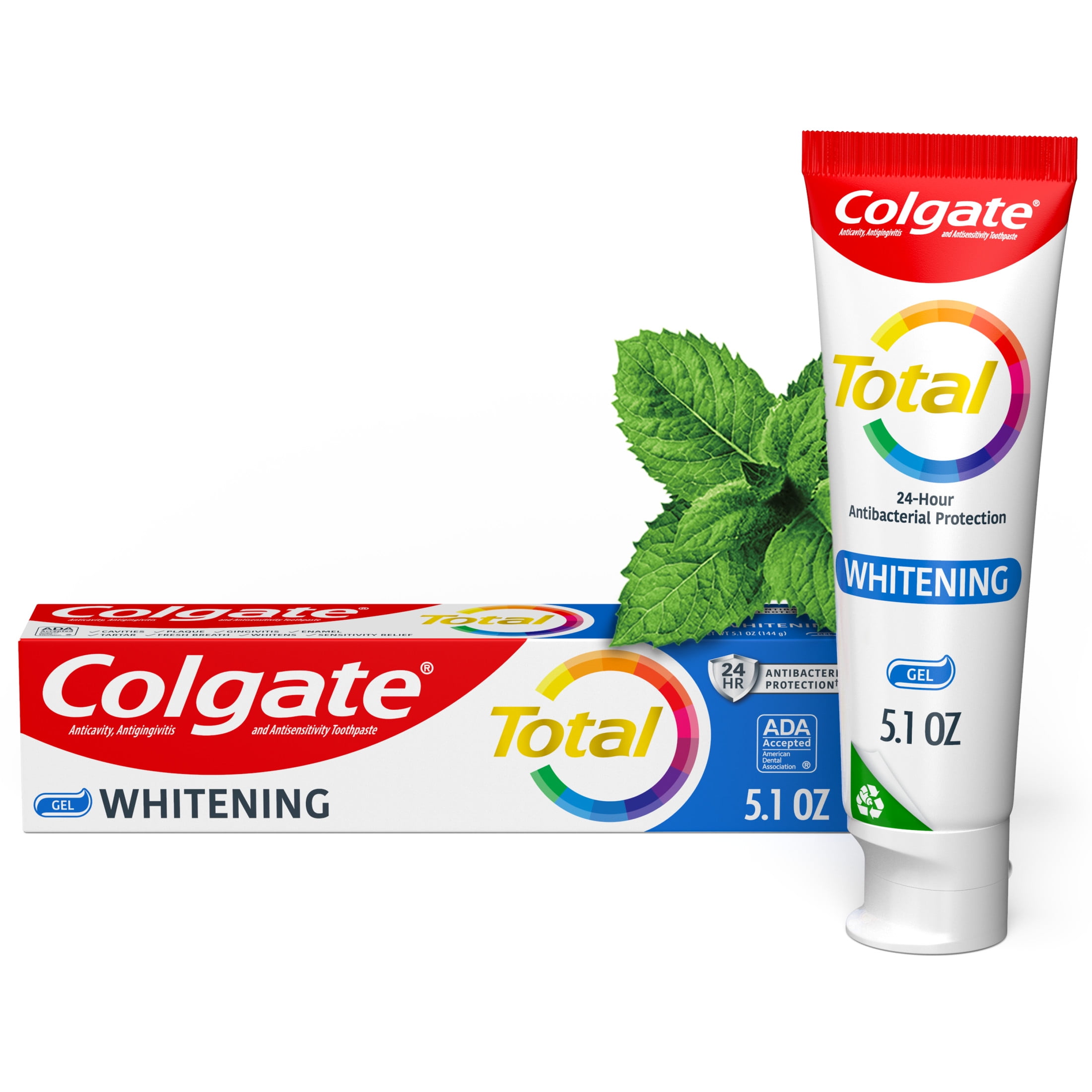 Colgate Total Whitening Toothpaste Gel, Mint, 1 Pack, 5.1 Oz Tube -  Walmart.com