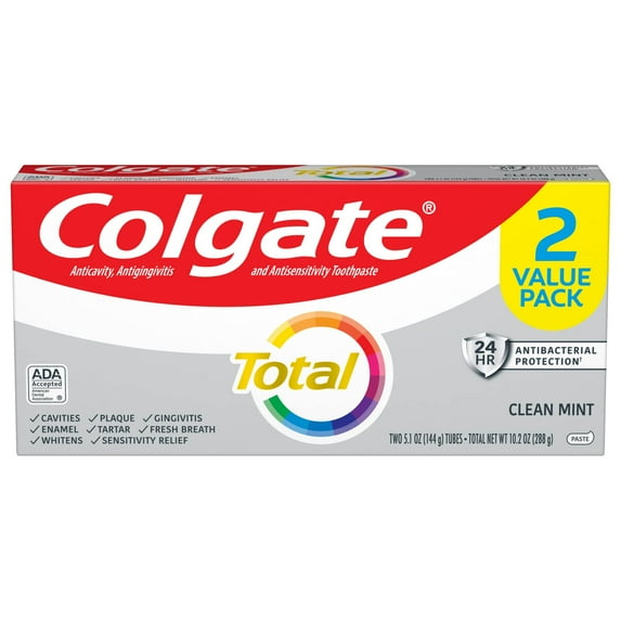 Colgate Total Whitening Toothpaste, Mint Toothpaste, 5.1 oz Tube, 2 Pack