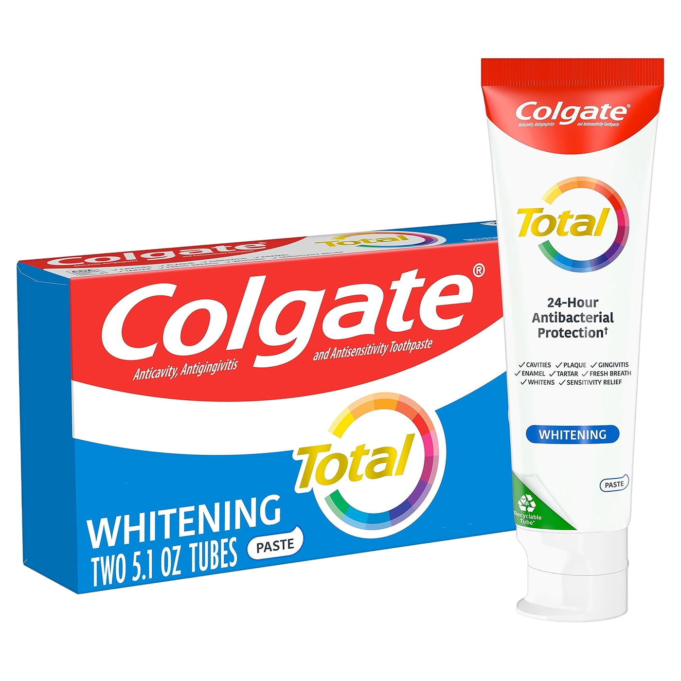 Colgate Total Whitening Toothpaste, Mint Toothpaste, 5.1 oz Tube, 2 ...