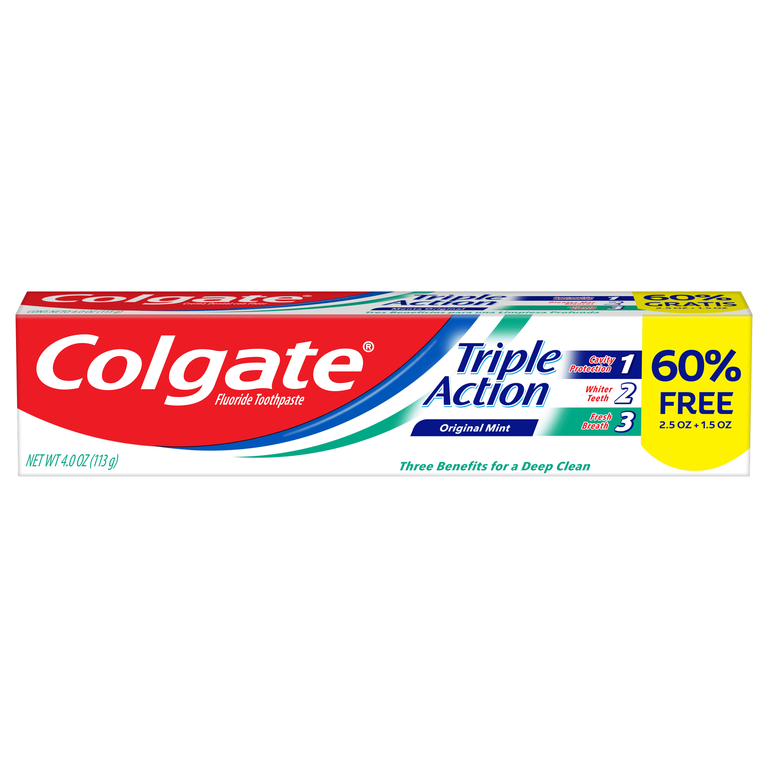 Colgate Triple Action Toothpaste, Mint Flavor, 2.5 oz + 60 Free