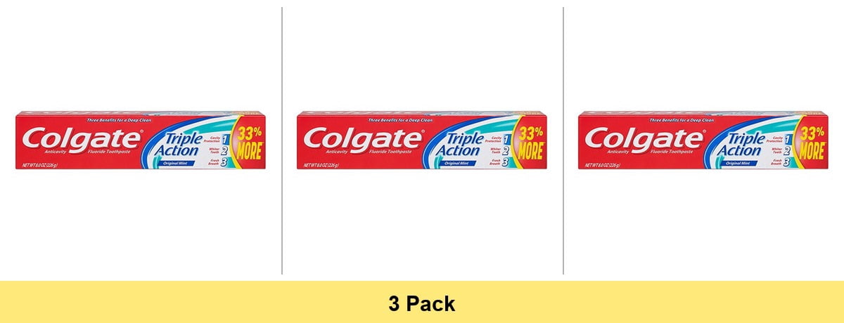Colgate Triple Action Toothpaste, Original, 8 Oz - 3 Pack