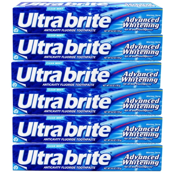 Colgate Ultra Brite Advanced Whitening Fluoride Toothpaste, Clean Mint, 6 Oz - 6 Count