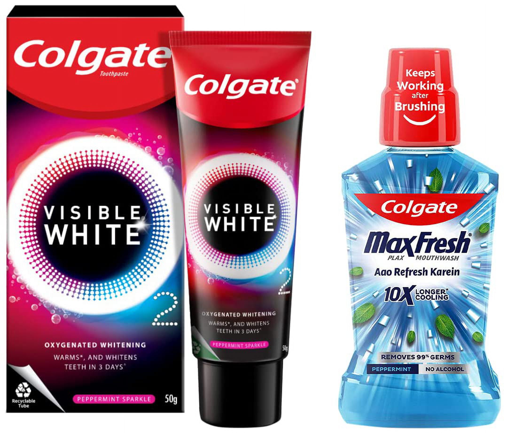 Colgate Visible White O2, Teeth Whitening Toothpaste, Peppermint Sparkle, 50g, Active Oxygen