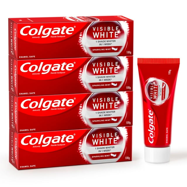 Colgate Visible White Toothpaste Stain Removal with Minty Flavor 100gm Pack of 4